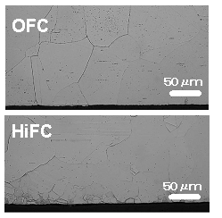 図2. 純銅HiFC表面に観察された微細結晶組織例：当社研究所評価